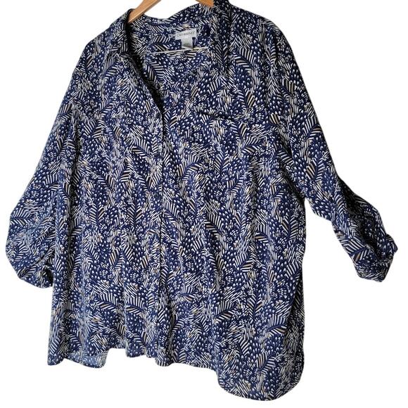 Catherine’s Women’s Blouse – Size 3X Petite Navy Blue Leaf Print | RN 99249 - Picture 1 of 8